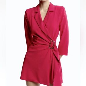 Zara Hot Pink Buckled Wrap Blazer Style Dress Skort Romper Medium V Neck Collar